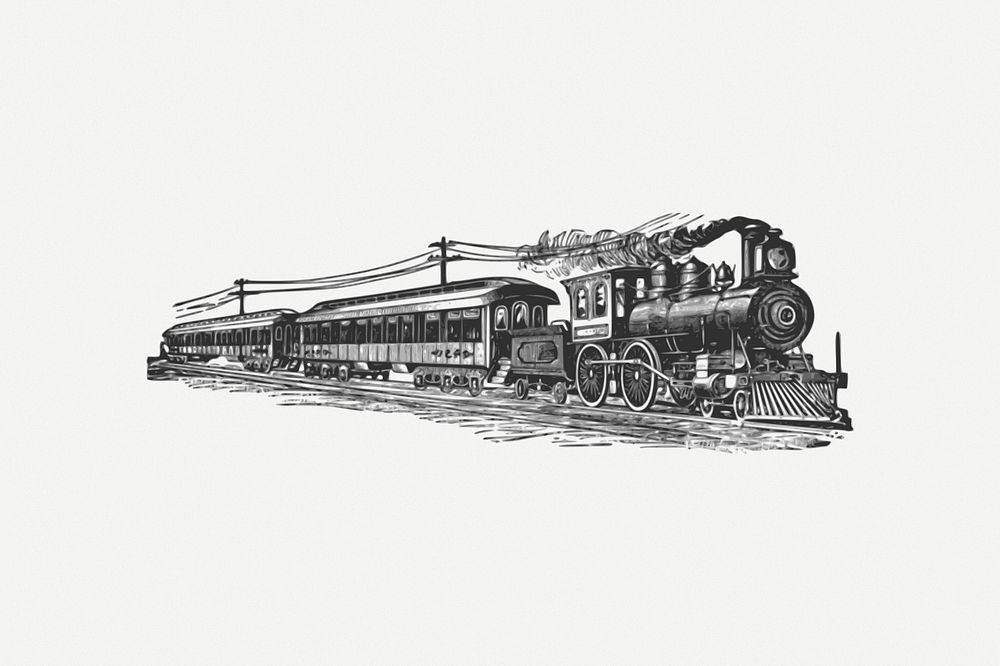 Vintage train clipart, illustration psd. Free public domain CC0 image.