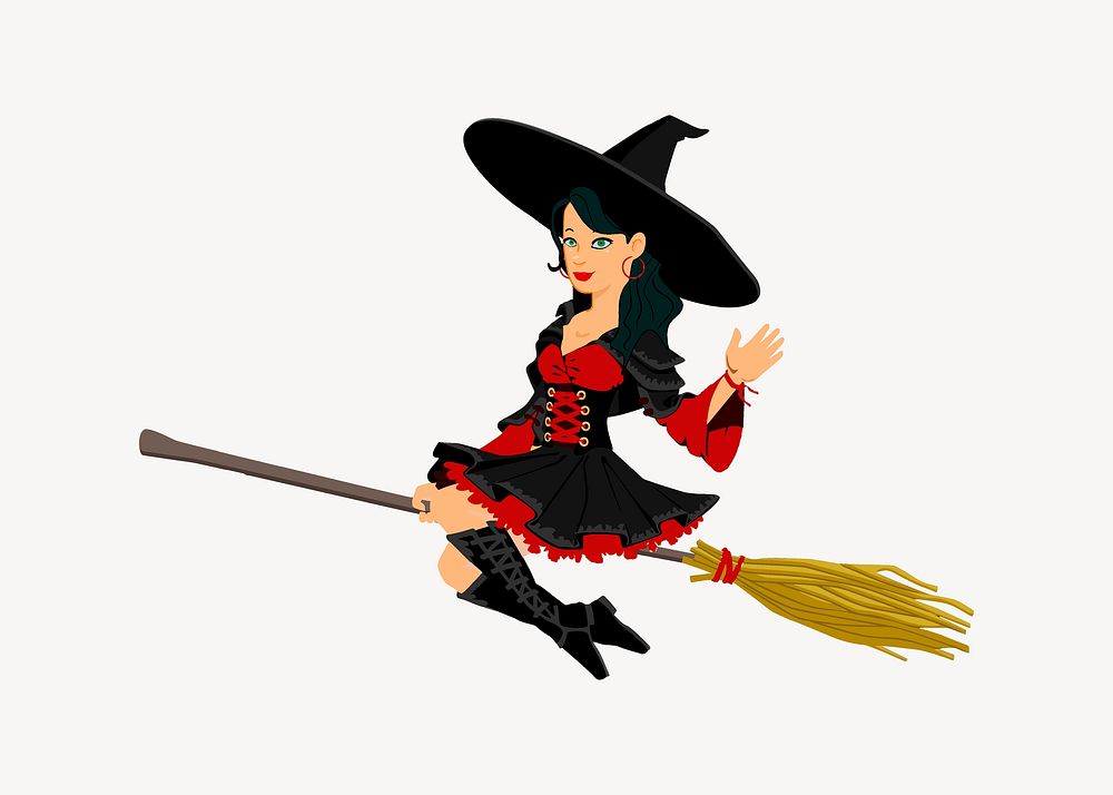 Witch flying clipart, illustration vector. Free public domain CC0 image.