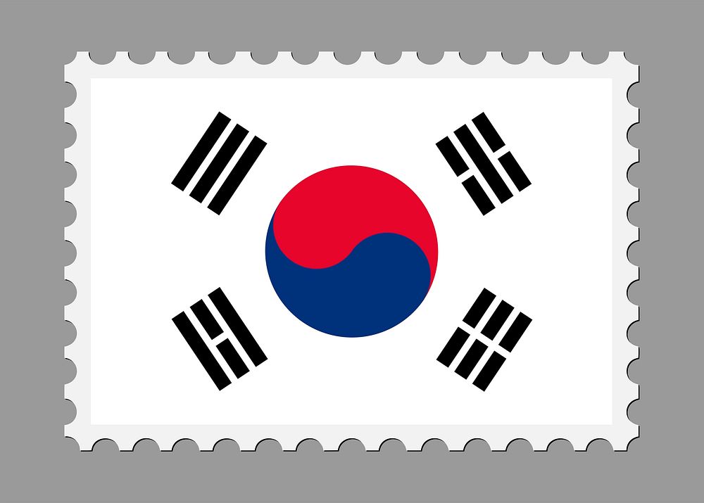 South Korean flag stamp illustration vector. Free public domain CC0 image.