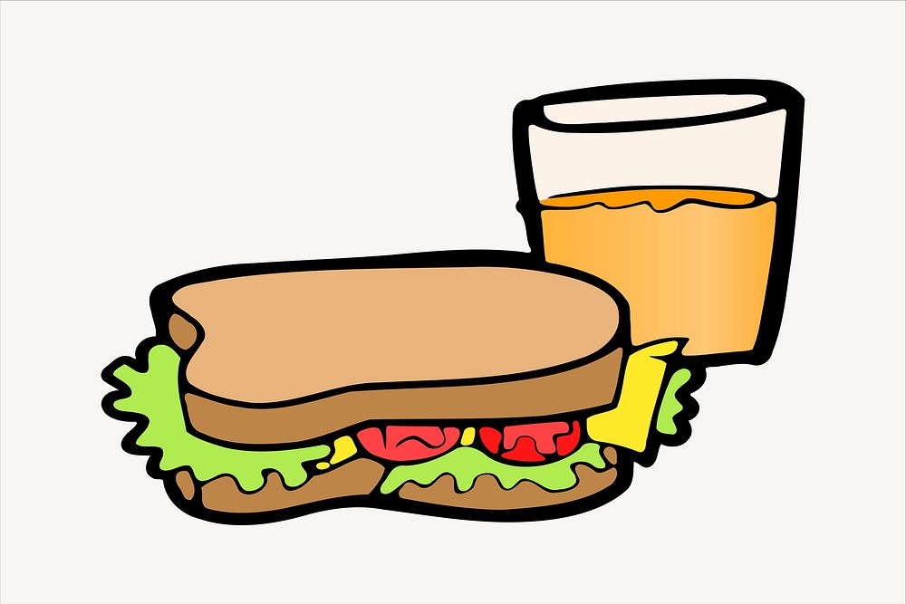 Sandwich and orange juice illustration psd. Free public domain CC0 image.