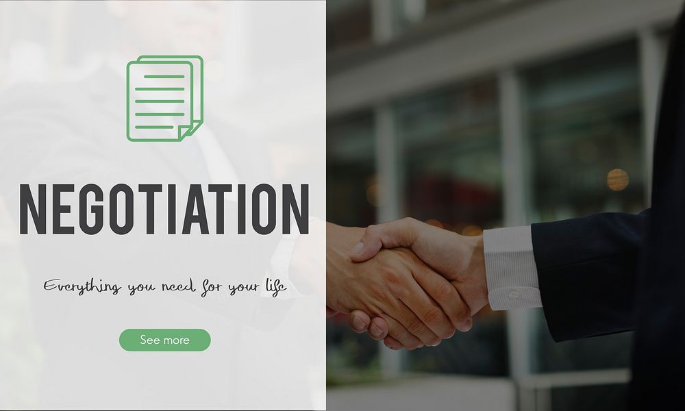 Negotiation word on business handshake background
