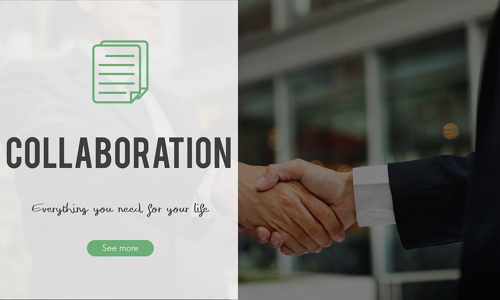 Collaboration word on business handshake background