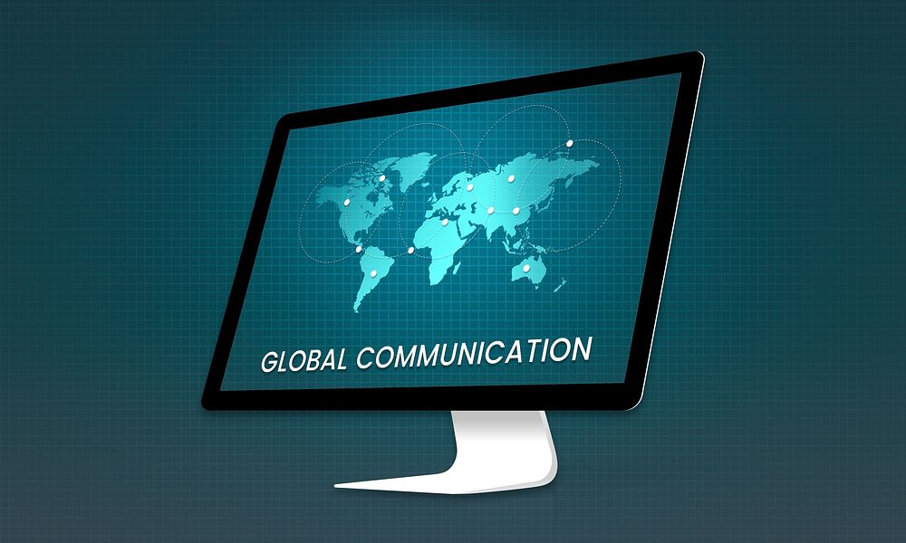 Graphic of global communication connected online community on computer