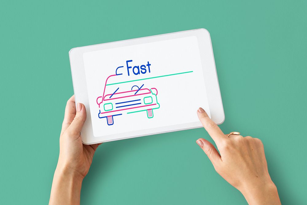 Illustration of automotive car rental transportation on digital tablet