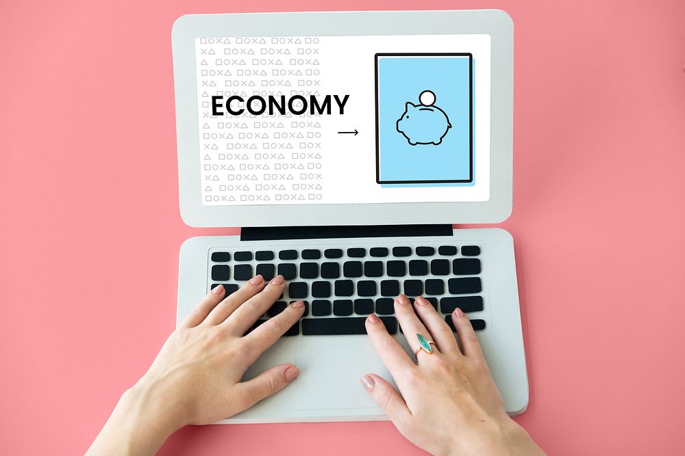 Illustration of economy financial planning piggy bank on laptop