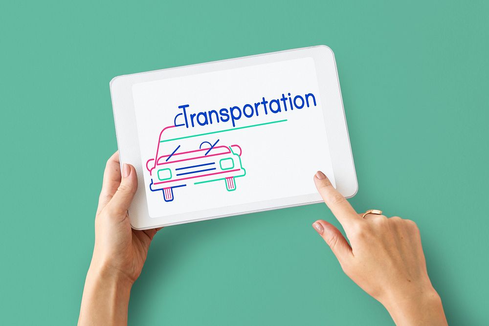 Illustration of automotive car rental transportation on digital tablet