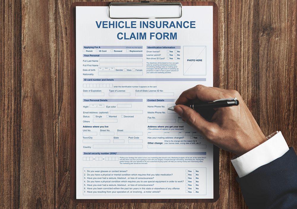 Vehicle Insurance Claim Form Benefit Concept