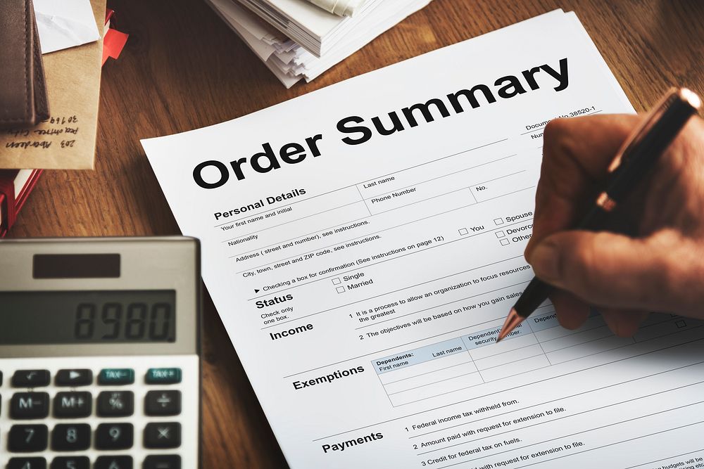 Order Summary Payslip Purchase Order Form Concept