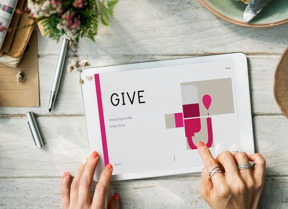 Illustration of blood donation campaign on digital tablet