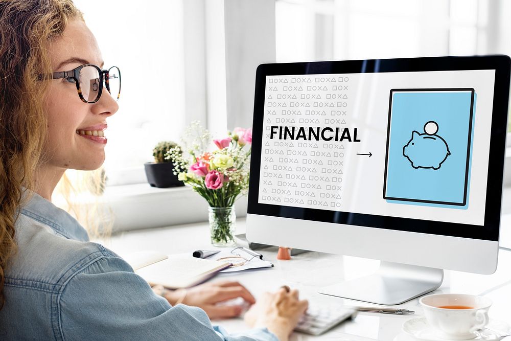 Illustration of economy financial planning piggy bank on computer