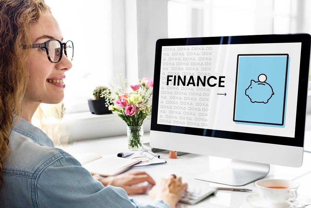 Illustration of economy financial planning piggy bank on computer
