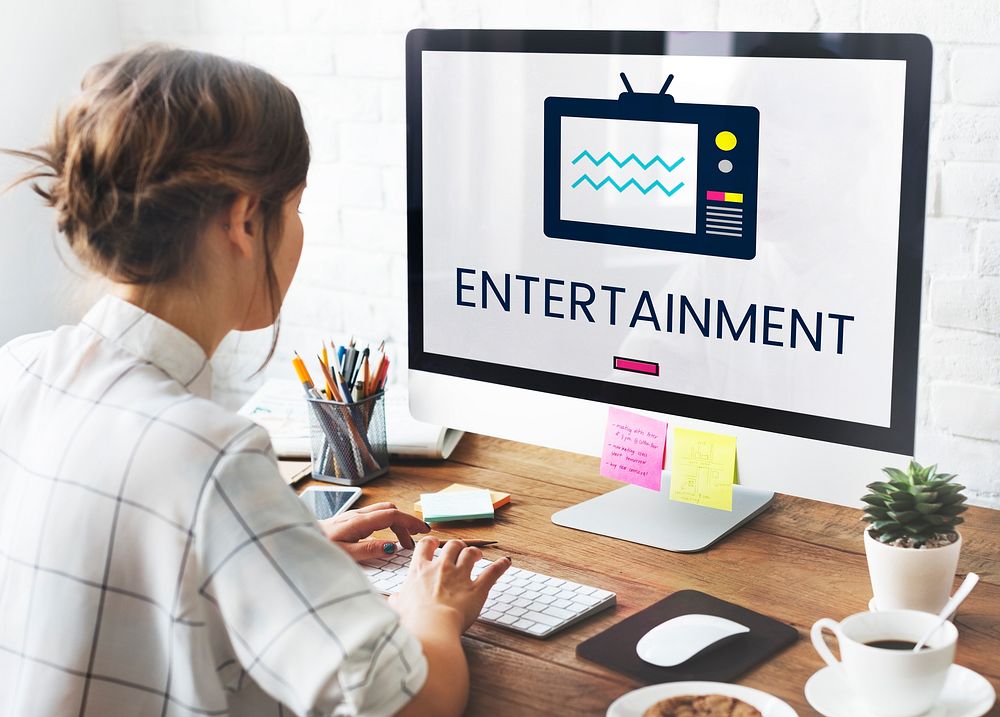 Illustration of TV broadcast media entertainment on computer