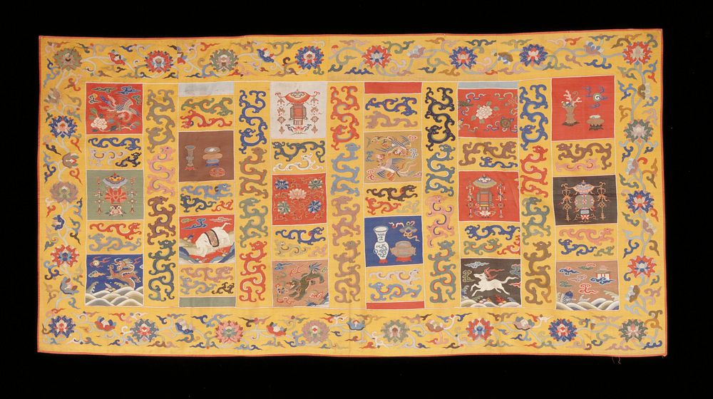Buddhist priest robe of fine quality kesi woven in squares and strips of different color to represent the rags of Buddha in…