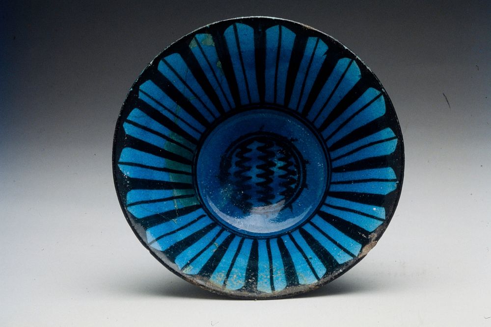 Bowl, radial stripes in black under blue glaze.. Original from the Minneapolis Institute of Art.