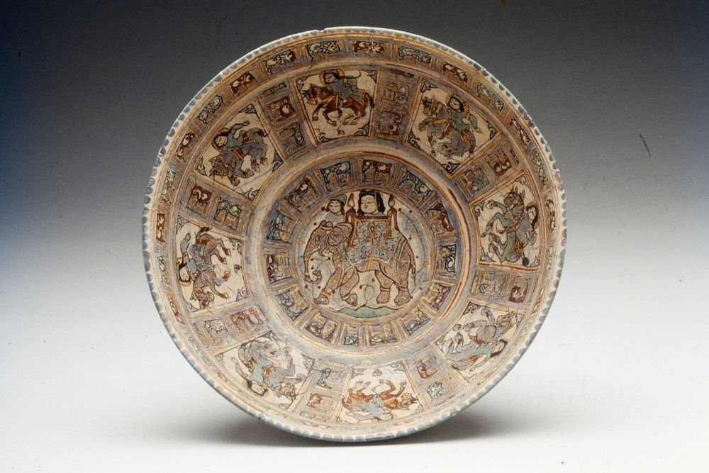Bowl. Lady on an elephant. Mounted attendants. Polychrome overglaze. Minai type. Earthenware. Original from the Minneapolis…