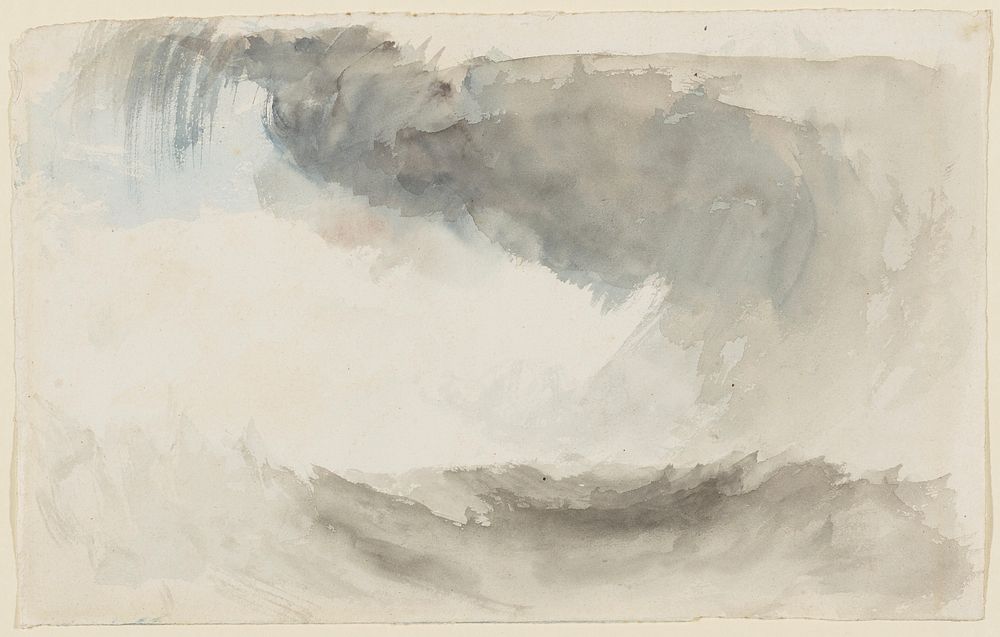 abstracted image of clouds, rain and waves, with washes of grey and blue. Original from the Minneapolis Institute of Art.