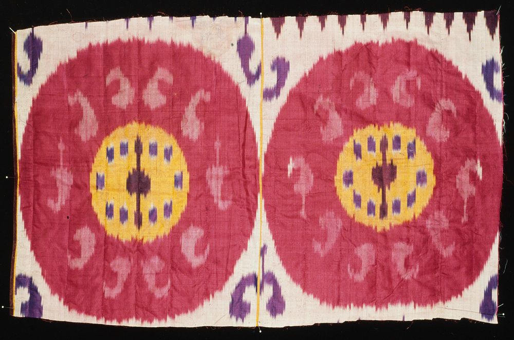 panel, silk, lined with cotton, ikat dyed.. Original from the Minneapolis Institute of Art.