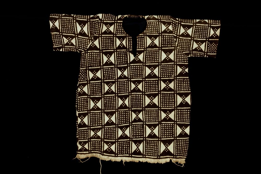 resist-dyed; natural and brown overall geometric motifs. Original from the Minneapolis Institute of Art.