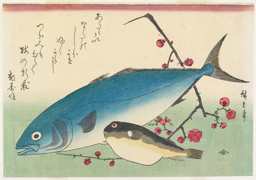 Yellowtail, Blowfish, and Plum Blossoms. Original from the Minneapolis Institute of Art.