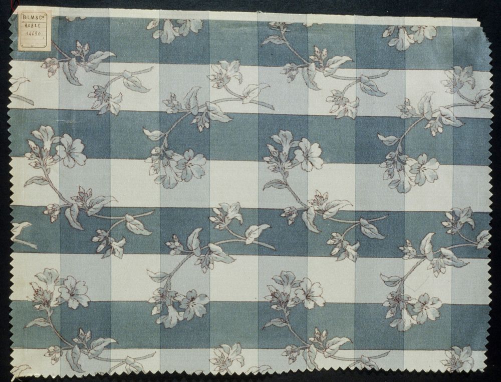 floral pattern on checked pattern, blue, gray, and white predominating. Original from the Minneapolis Institute of Art.