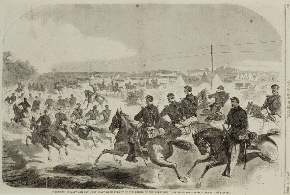 The Union Calvary and Artillery Starting in Pursuit of the Rebels up the Yorktown Turnpike. Original from the Minneapolis…