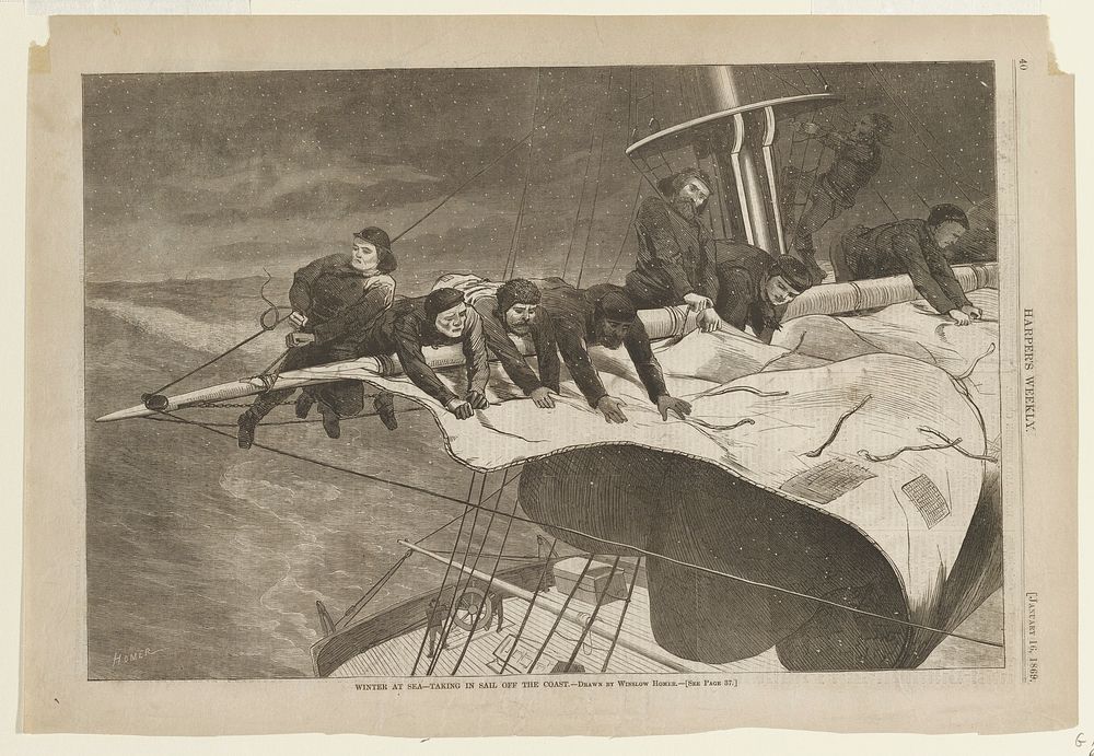 Winter at Sea - Taking in Sail Off the Coast. Original from the Minneapolis Institute of Art.