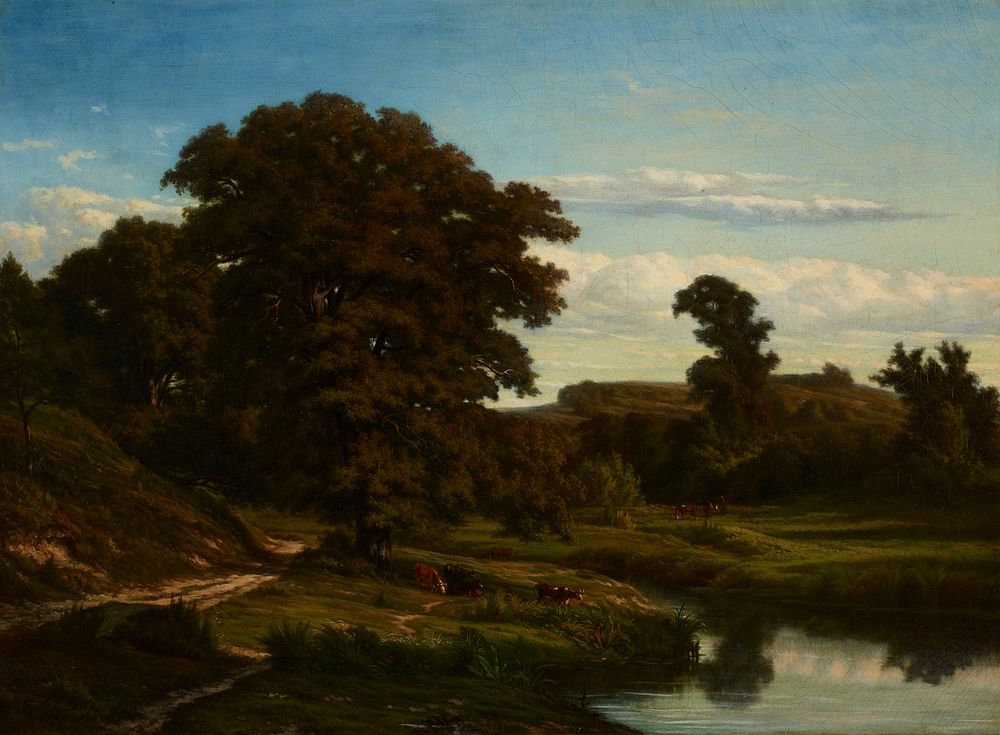 landscape with pond at LR, cows at center. Original from the Minneapolis Institute of Art.