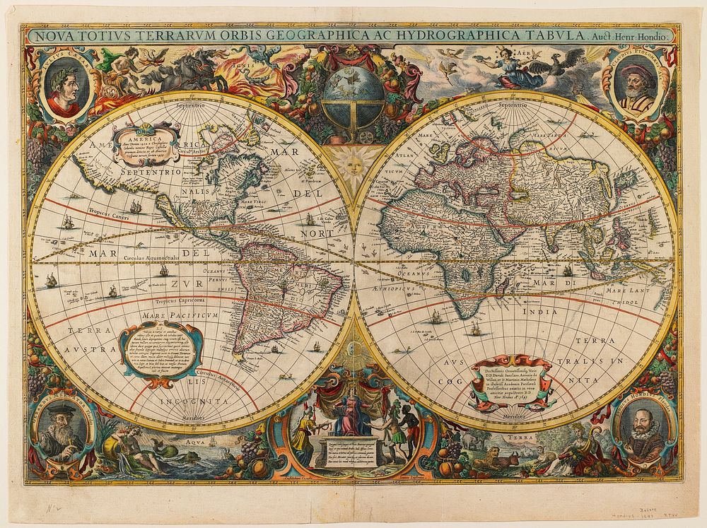 New Map of the World, from Hendrik Hondius and Jan Jansson's "Atlas Novus," Amsterdam. Original from the Minneapolis…