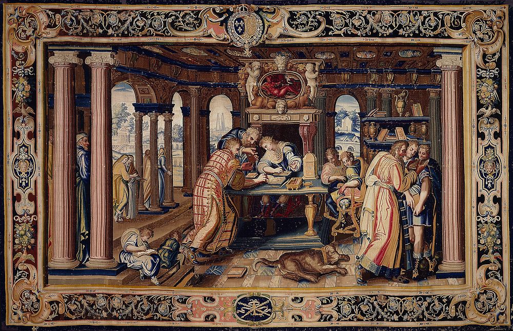 The Education of the Young King, wool, silk, French XVIc a piece form the tapestry cycle woven for Marie de' Medici, The…
