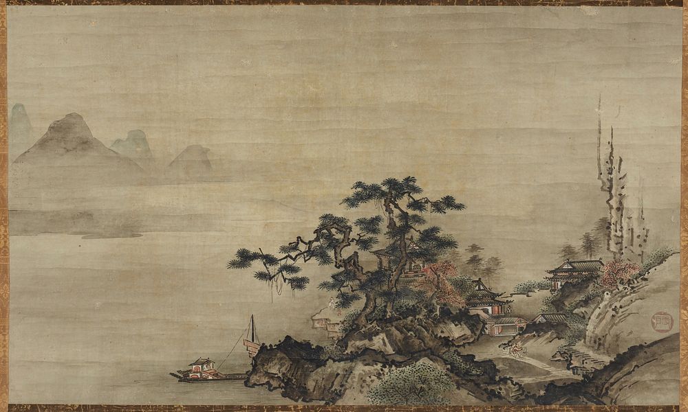 mounted on silk scroll; in the style of Sesshu Toyo. Original from the Minneapolis Institute of Art.