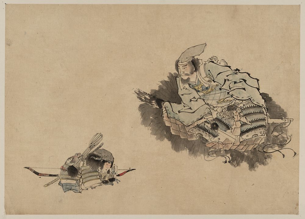 [Elder samurai observing a young warrior with bow and arrows]. Original from the Library of Congress.