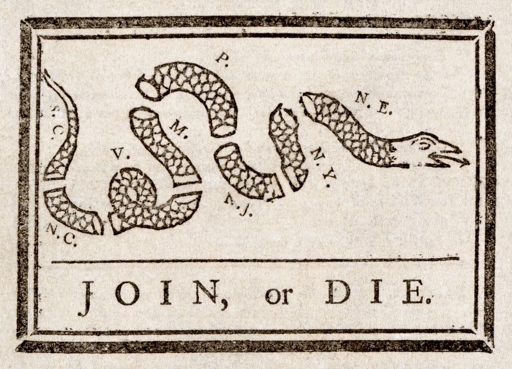 This political cartoon (attributed to James Turner (silversmith) for Benjamin Franklin) originally appeared during the…