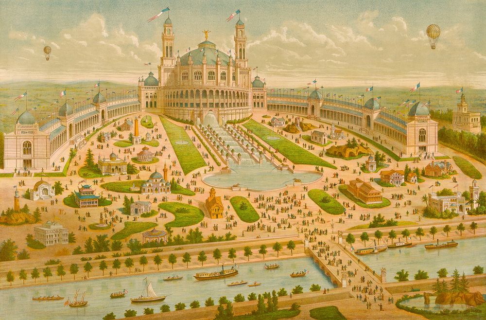 Bird's eye view of the Palais du Trocadéro, 1878 World's Fair, Paris.