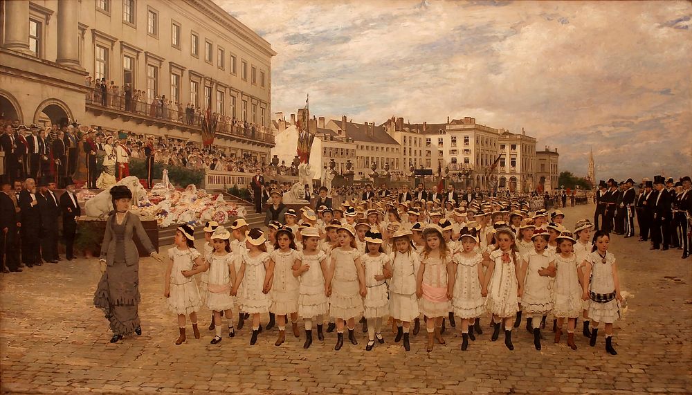 Français : Revue des écoles communales de la ville de Bruxelles qui eut lieu le 23 (ou 24) août 1878, Place des Palais…