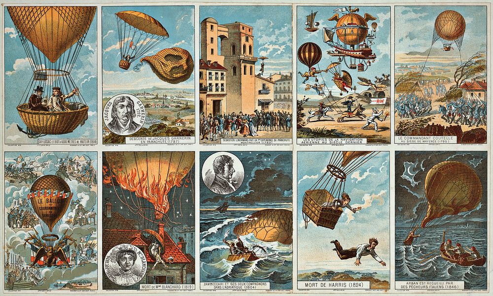 Collecting cards with pictures of events in ballooning and parachuting history