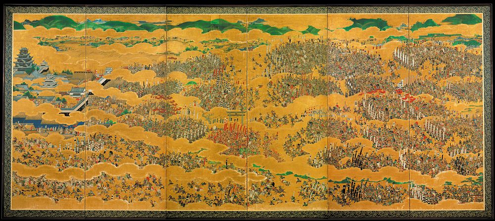 The Summer Battle of Osaka Castle. Panel screen, length: 8 m. 5,071 people and 21 generals are depicted. Kuroda Nagamasa…