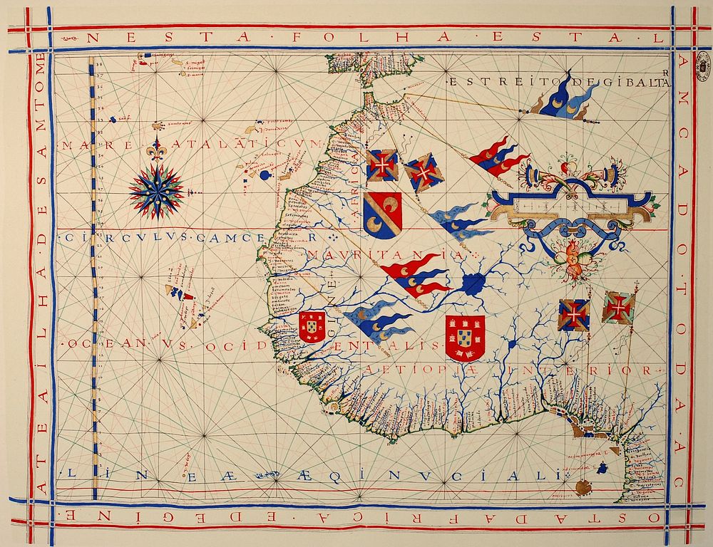 Nautical chart of Portuguese cartographer Fernão Vaz Dourado (c. 1520 - c. 1580), part of a nautical atlas drawn in 1571 and…