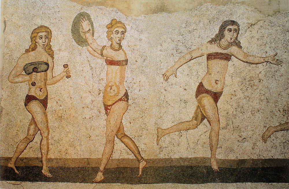 Bikini girls mosaic, Villa del Casale, Piazza Armerina, Sicily, Italy.
