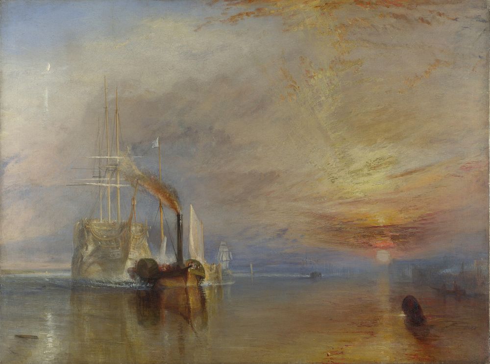 The Fighting Temeraire. 1839, by Joseph Mallord William Turner. Measures 3' x 4'