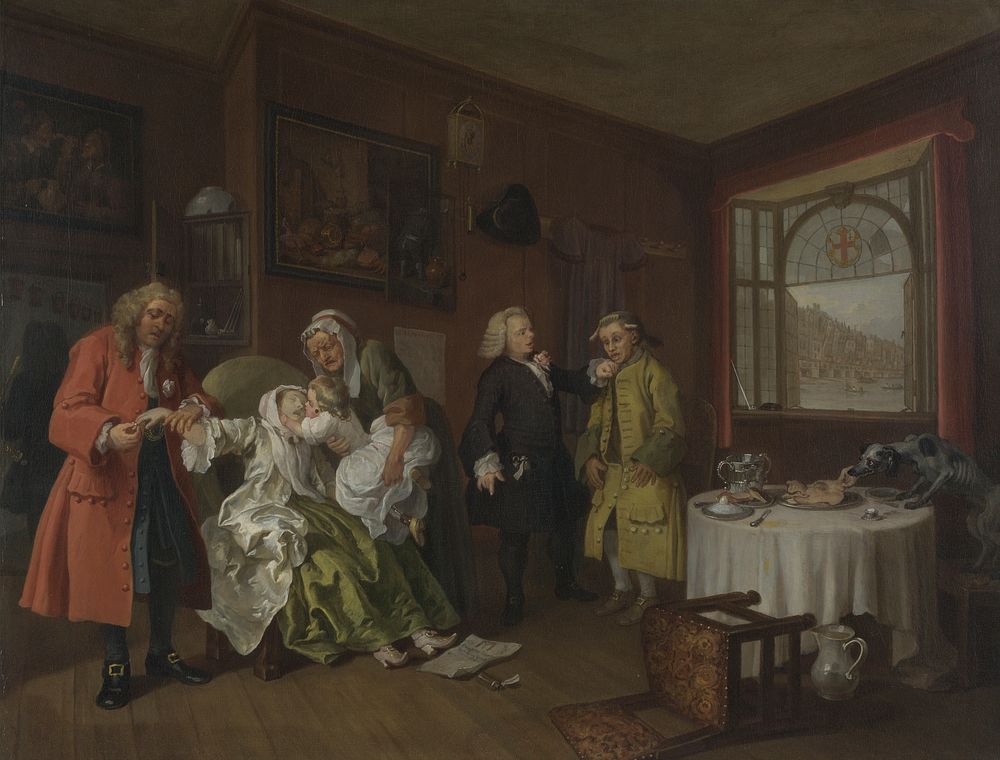 Marriage A-la-Mode: 6, The Lady's Death. William Hogarth. Oil on canvas. 69.9 x 90.8 cm.