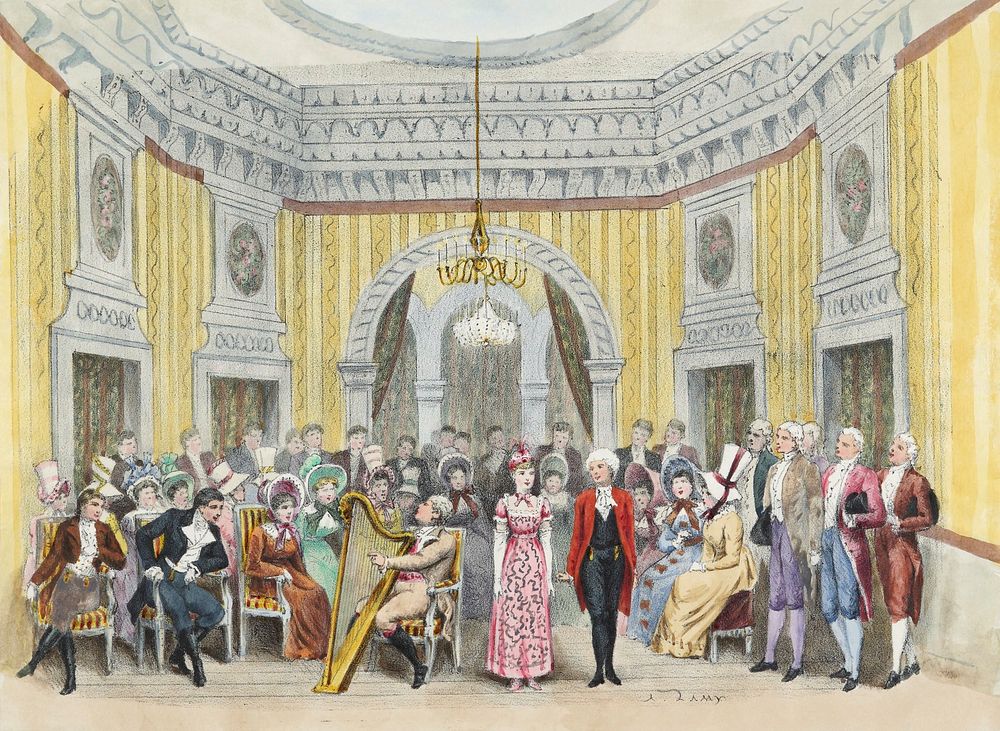 Illustration from the 1881 première of Jacques Offenbach's Les contes d'Hoffmann, showing the Olympia act (the acts are…