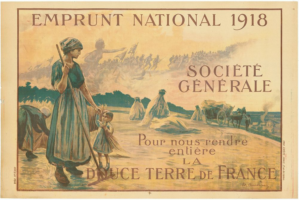 France. B. Chavannaz (d. 1930). Emprunt National 1918 (National Bond 1918). 1918. 80 x 120 cm. (Slg.Nr. 2274) The women and…