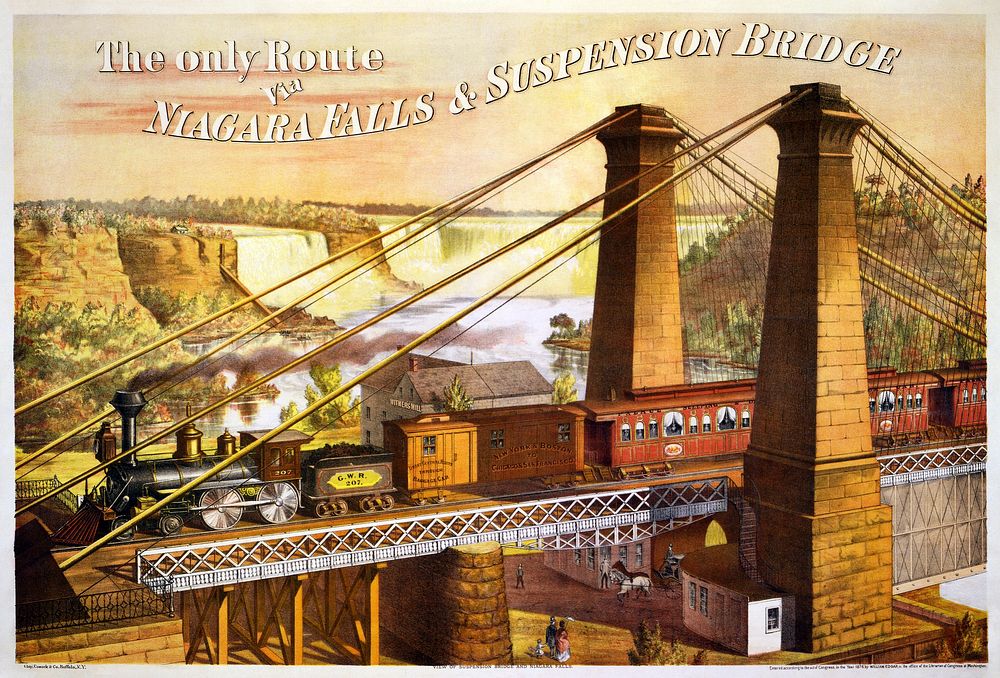 Advertisement for Great Western Railway's Niagara Falls Suspension Bridge—"The only route via Niagara Falls & Suspension…