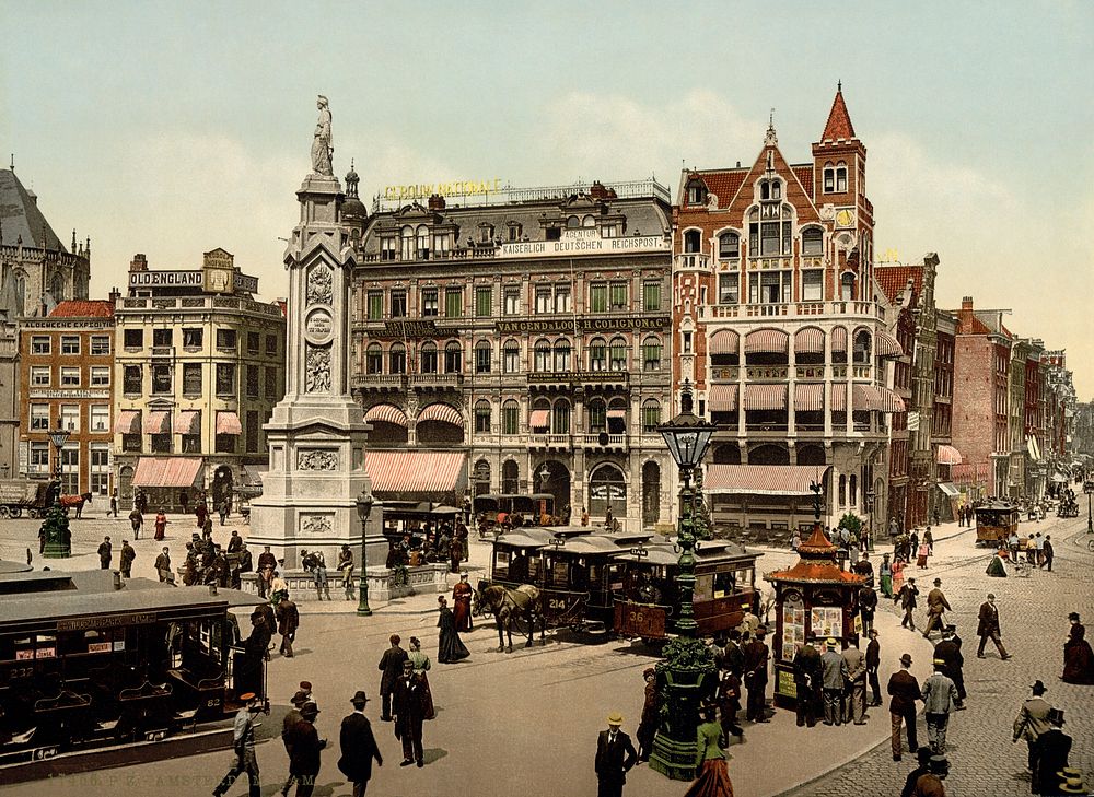 Dam square: Dam square; 1 photomechanical print : photochrom, color. "The cathedral, Amsterdam, Holland" Includes a monument…