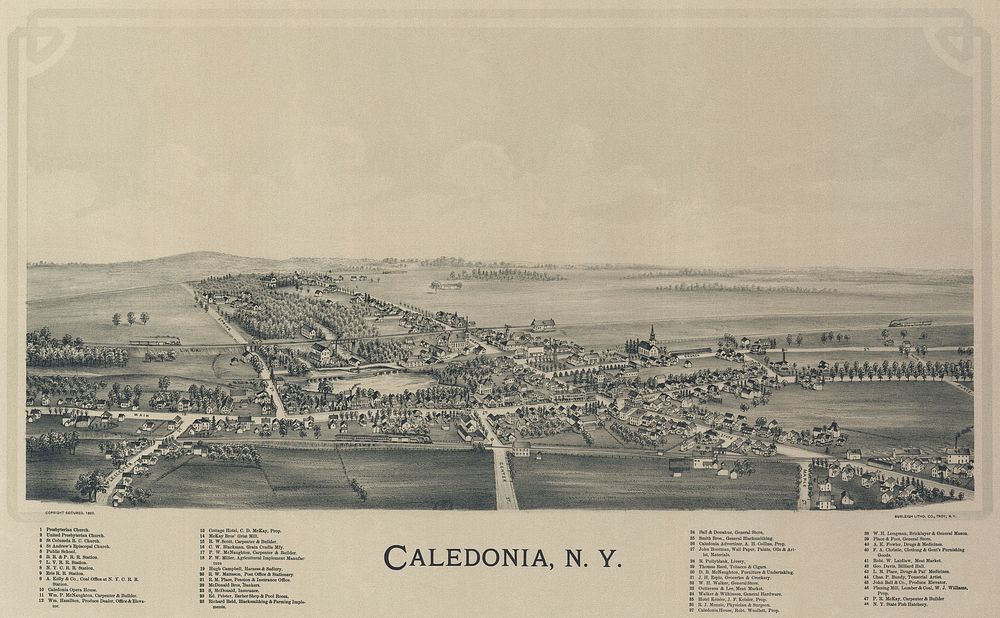 Historic aerial depiction of Caledonia, New York.