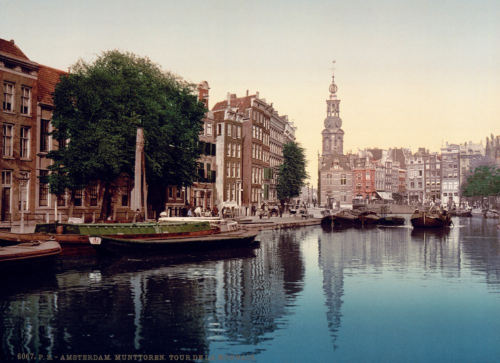 The Singel in Amsterdam, the Netherlands viewed towards the Muntplein with the Munttoren.