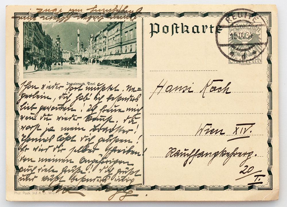 Feldpostbriefe von Hans Koch, Wien, 2. Weltkrieg, Ostfront, 1922-1945vorheriger Brief (1934-09-11)Brief Datum (1934-09…