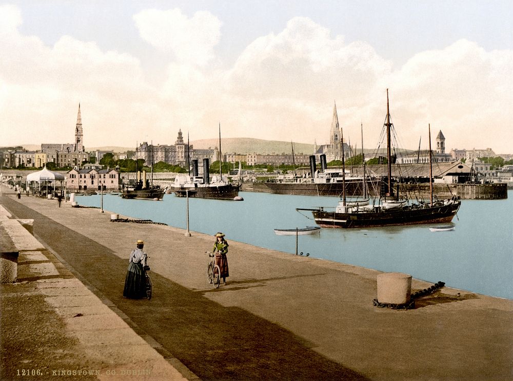 The harbour in Kingstown [now Dún Laoghaire], Co. Dublin, Ireland, in about 1895. Photochrom print.