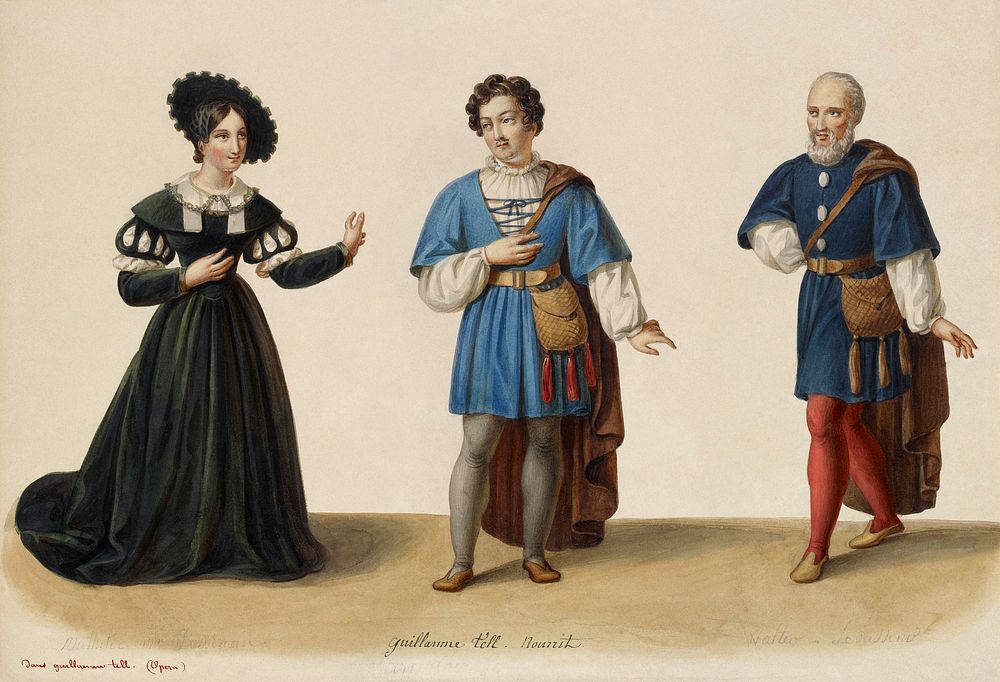 Costume designs for the première of Rossini's William Tell. Laure Cinti-Damoreau as Mathilde Adolphe Nourrit as Arnold…