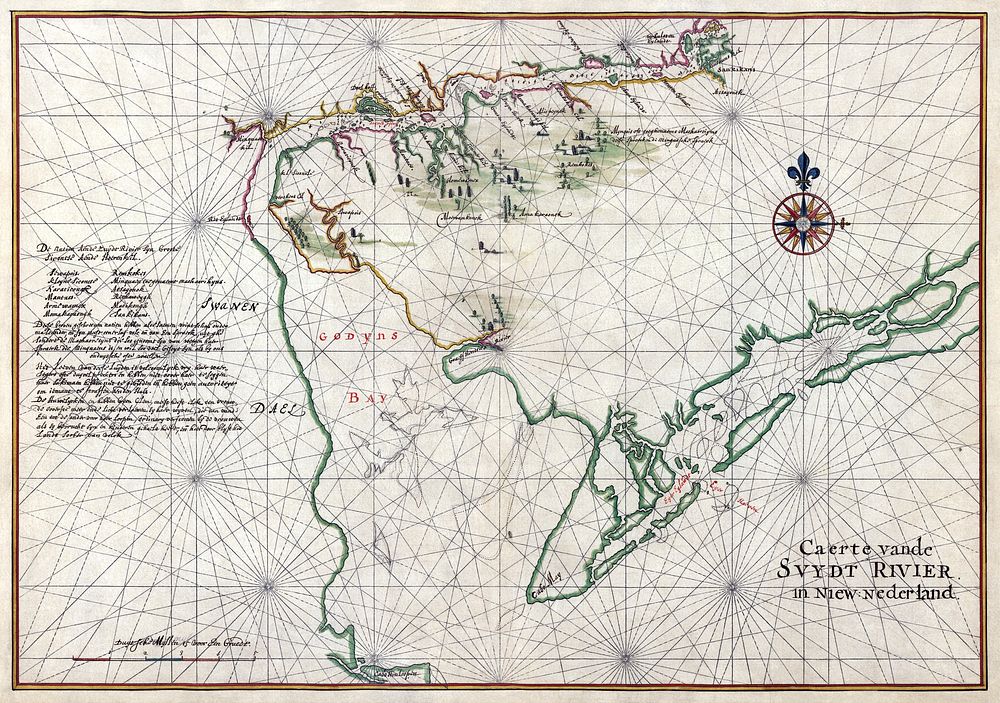Nautical chart of Zwaanendael ("Swanendael") and Godyn's Bay in New Netherland. Zwaanendael was a patroonship founded by…